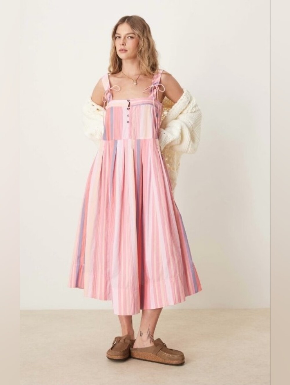 Free People Primavera Striped Drop Waist Sun Dress in Pink Size Small NWT